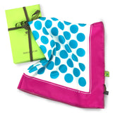 PURE SILK PRINTED SCARF CM 70X70 FUCHSIA AND TURQUISE DOTS  COD 263