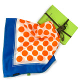 Foulard pura Seta Cm 70x70 Stampa Pois, Azzurro e Arancione Cod 262