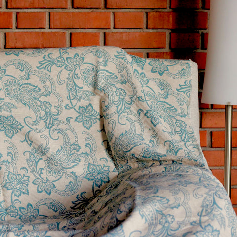 Printed cotton and linen sofa cloth, light paisley color aqua Cod 507