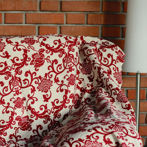 Printed cotton and linen sofa cloth, red baroque Cod 506