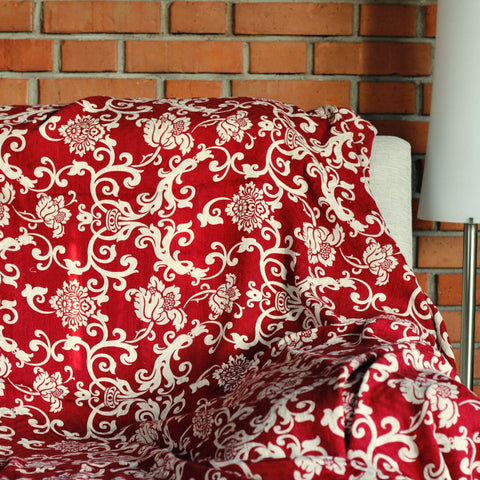 Printed cotton and linen sofa cloth, baroque design color Red Cod 526