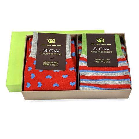 VALENTINE’S DAY COTTON MEN SOCKS: RED WITH HEARTS AND RED STRIPED